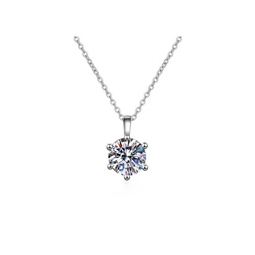 Six Prong Setting White Lab Grown Diamond in 18K White Gold Necklace