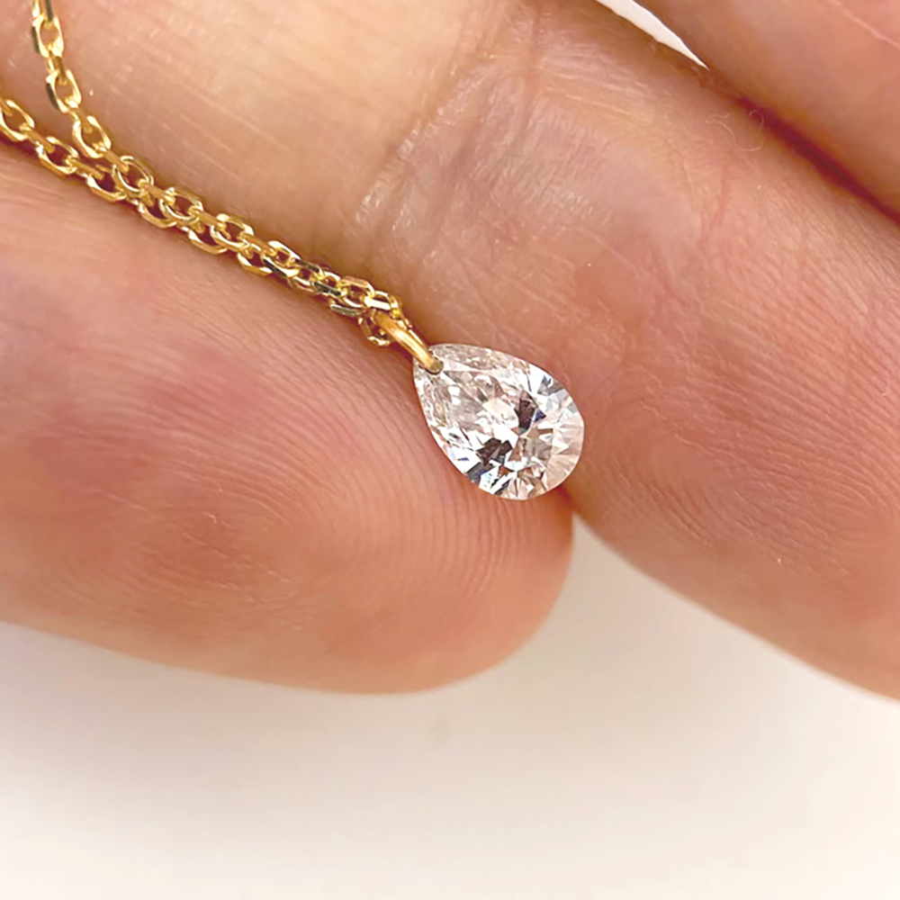 Teardrop Necklace with Cross Chain White Lab Grown Diamond in 18K White Gold Necklace