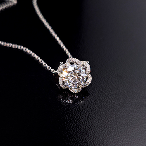 Flower Bouquet White Lab Grown Diamond in 18K White Gold Necklace