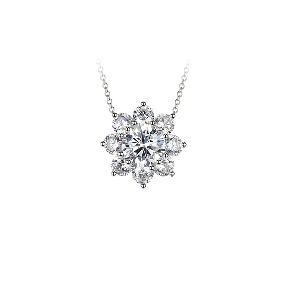 Sunflower Set White Lab Grown Diamond in 18K White Gold Necklace