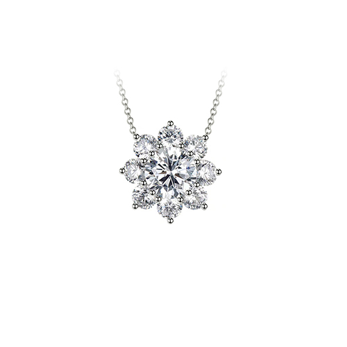 Sunflower Set White Lab Grown Diamond in 18K White Gold Necklace