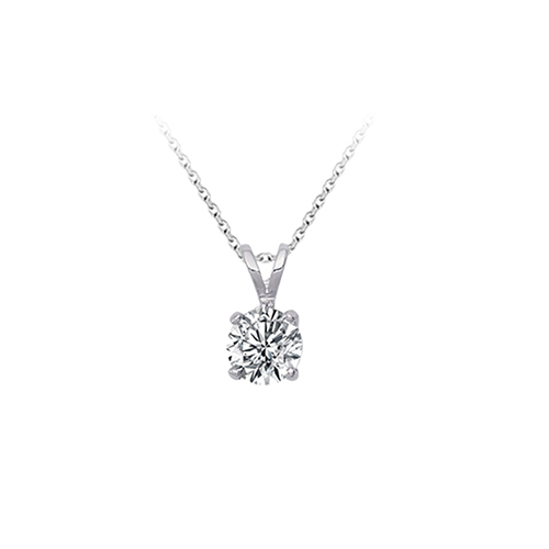 Rabbit Ear Four Prong White Lab Grown Diamond in 18K White Gold Necklace