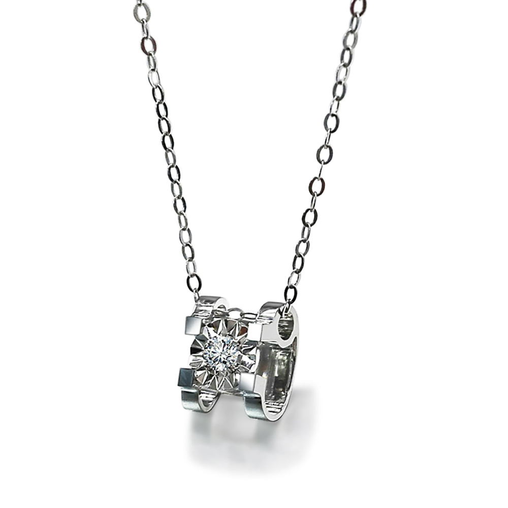 White Lab Grown Diamond in 18K White Gold Necklace