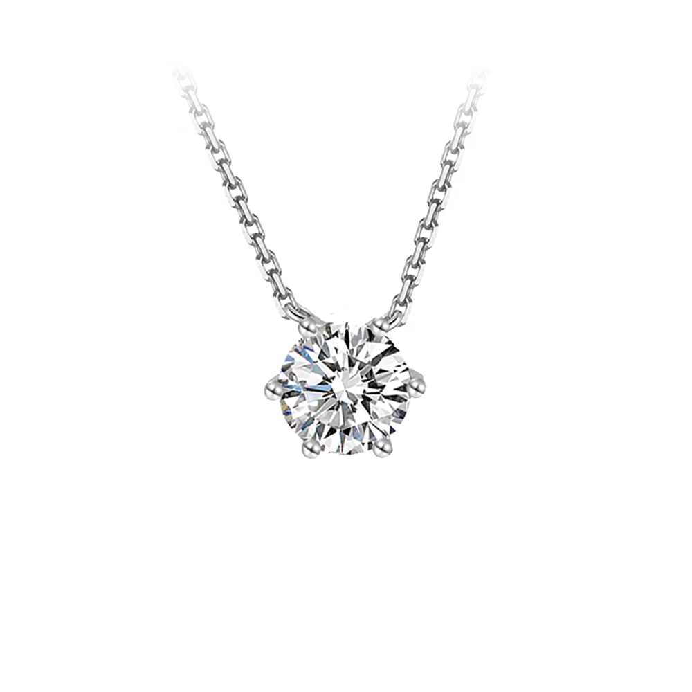 Six Prong Necklace with Cross Chain White Lab Grown Diamond in 18K White Gold Necklace