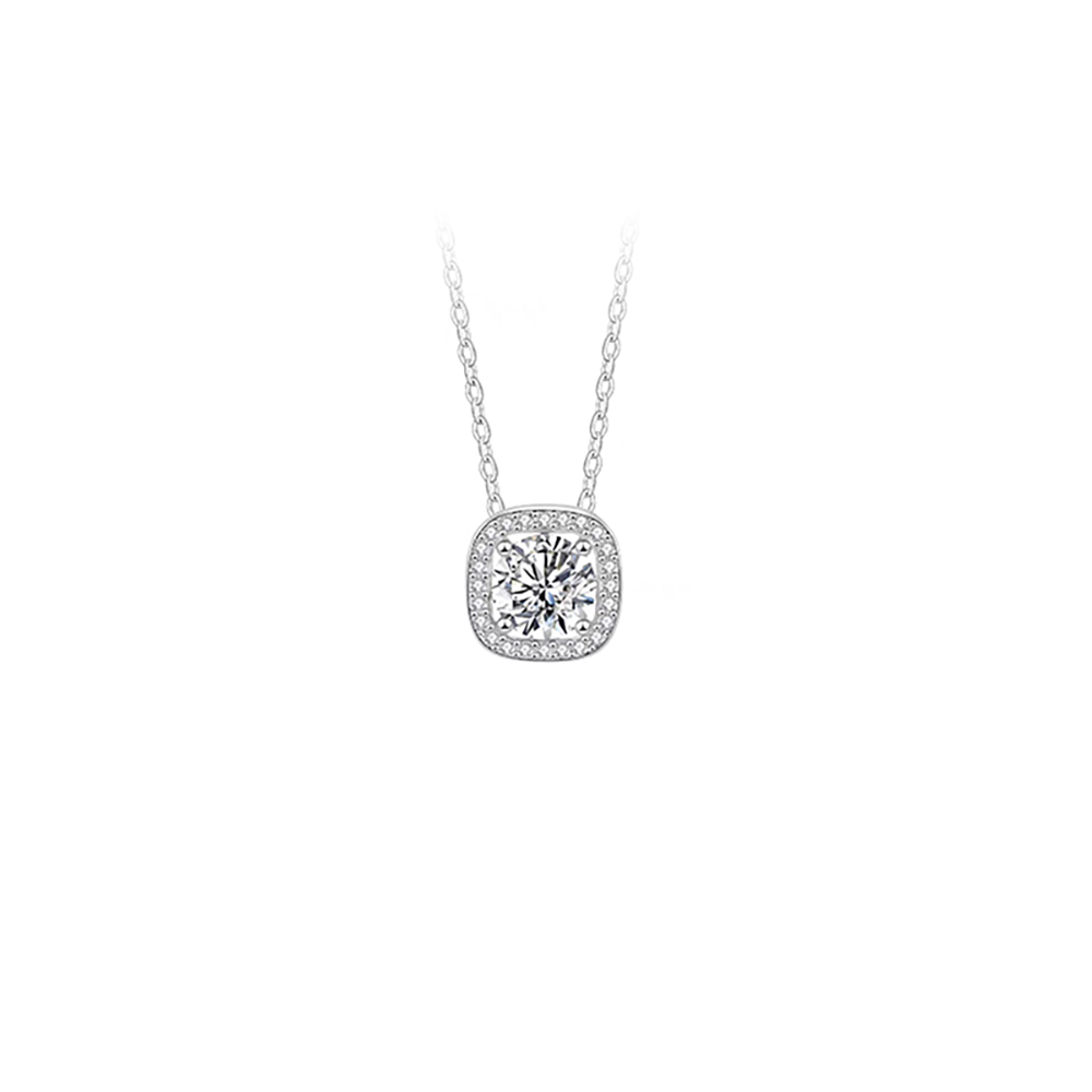 Sugar Cube Pavé White Lab Grown Diamond in 18K White Gold Necklace