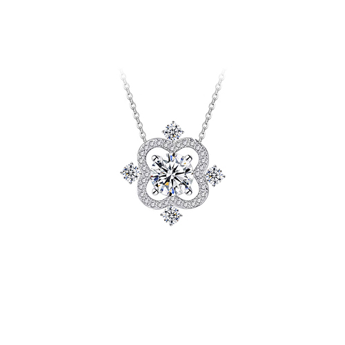 Glass Set White Lab Grown Diamond in 18K White Gold Necklace