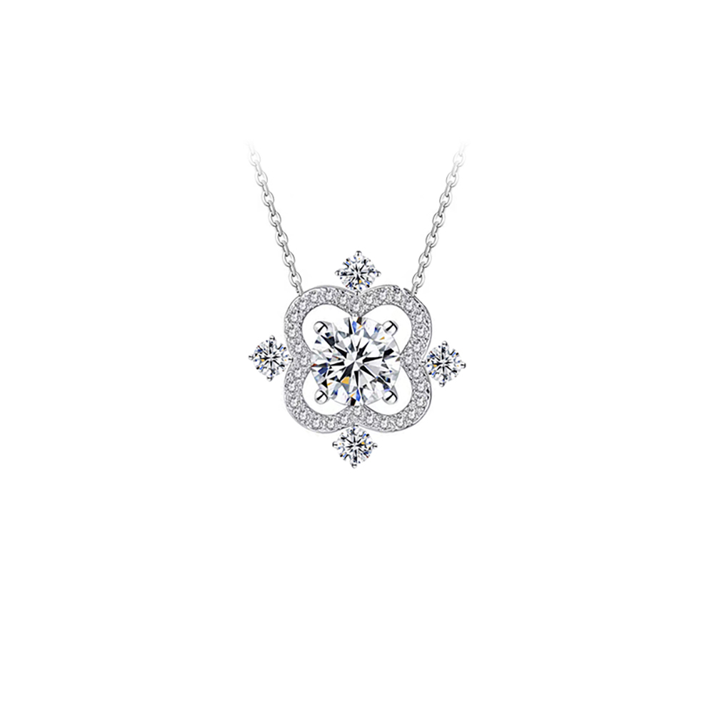 Glass Set White Lab Grown Diamond in 18K White Gold Necklace