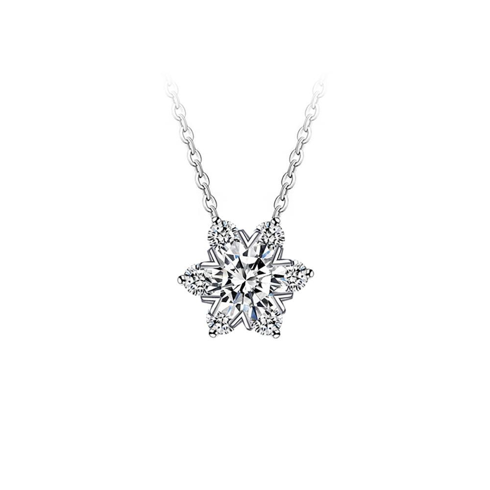 Snowflake Heart Set White Lab Grown Diamond in 18K White Gold Necklace