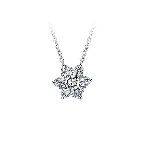 Snowflake Heart Set White Lab Grown Diamond in 18K White Gold Necklace